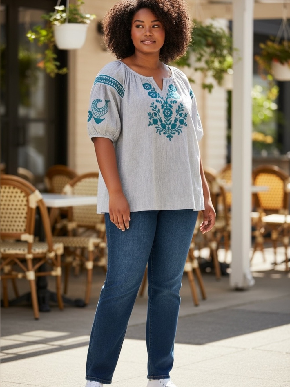 Boho‎ Embroidered Peasant Tunic Top Blouse Size S